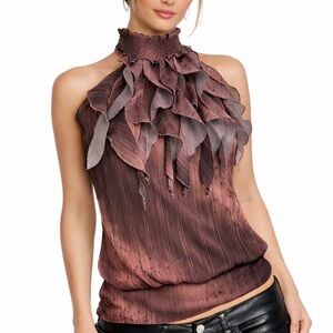 Vintage Charlotte Russe Y2K Ruffle Halter Top – Mauve Brown Fairy Grunge S